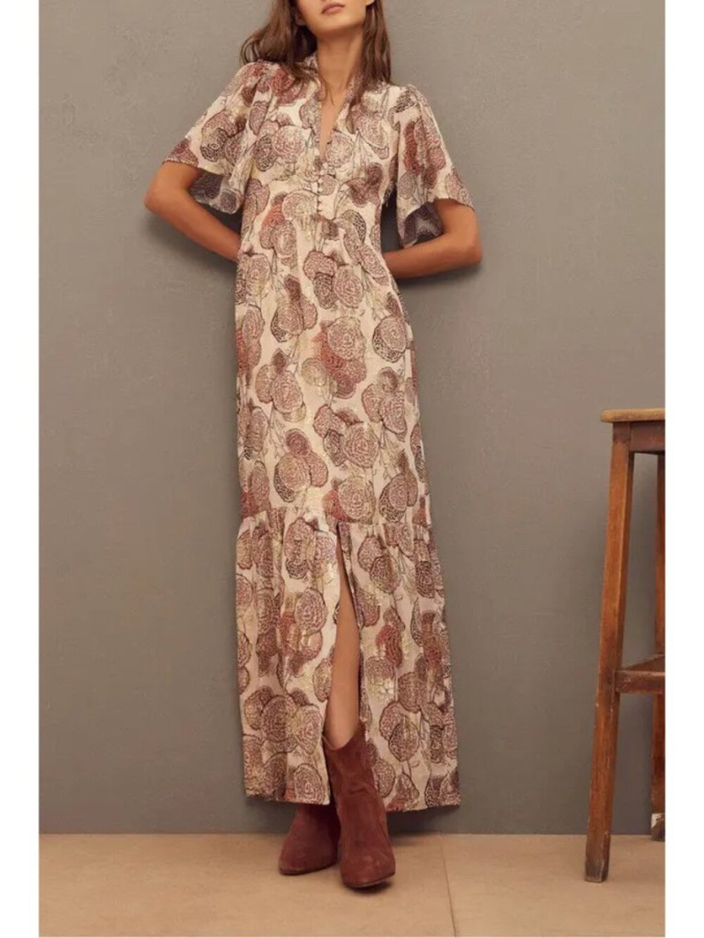 Ba&sh Hide Metallic Maxi Dress in Pink